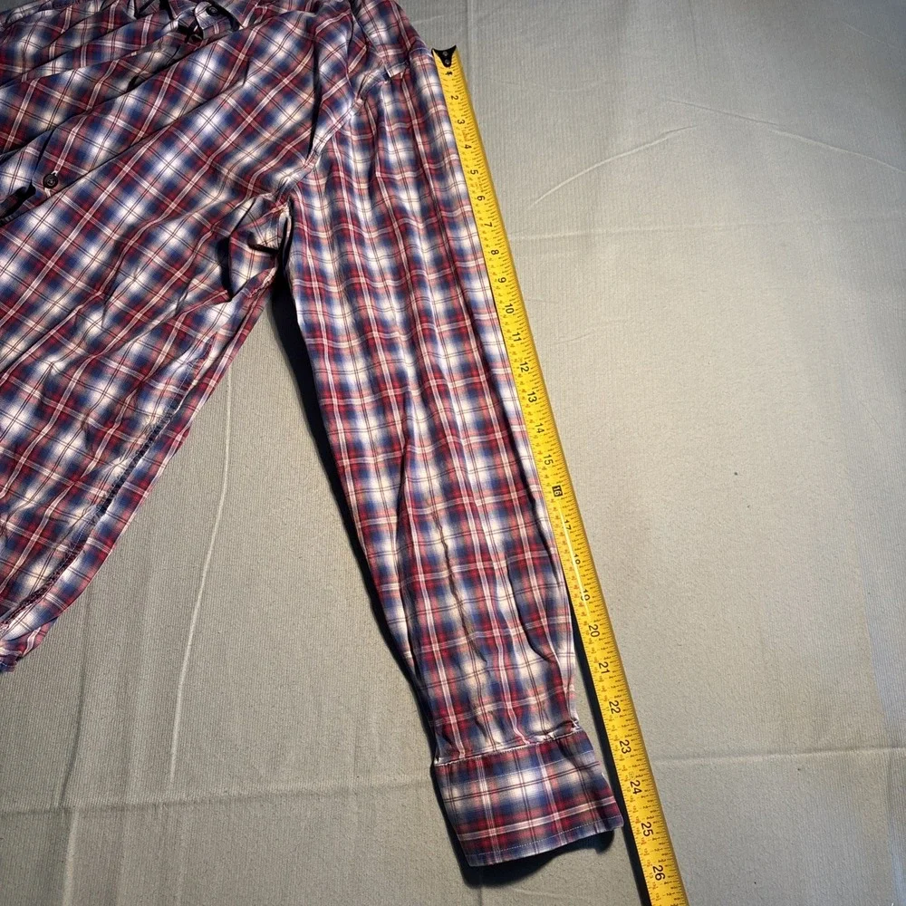 Banana Republic Mens Large Plaid Button Down Shirt Red White Blue Long Sleeve